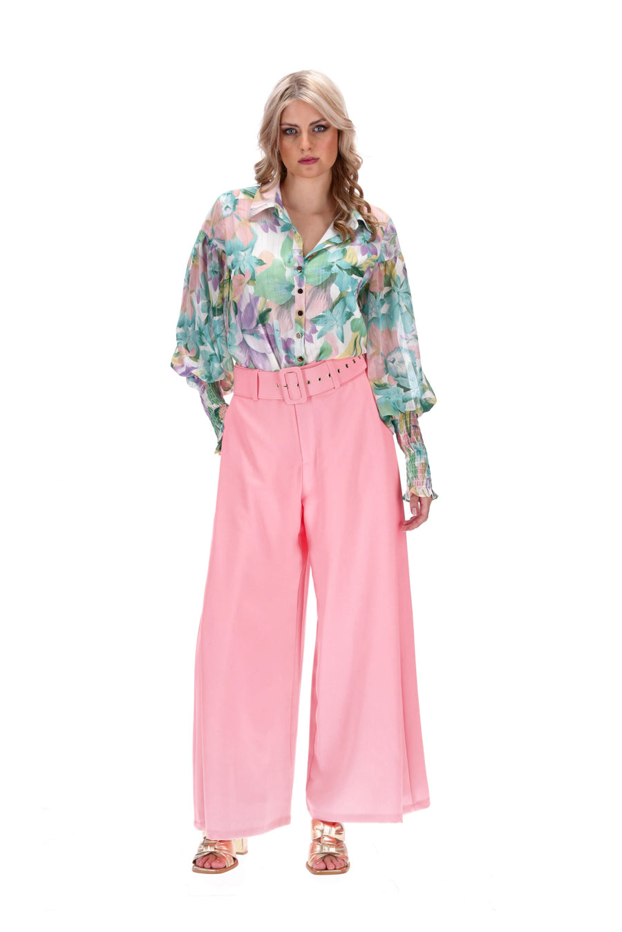 pink wide leg trousers