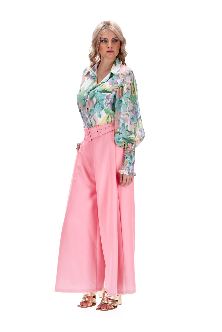 pink wide leg trousers