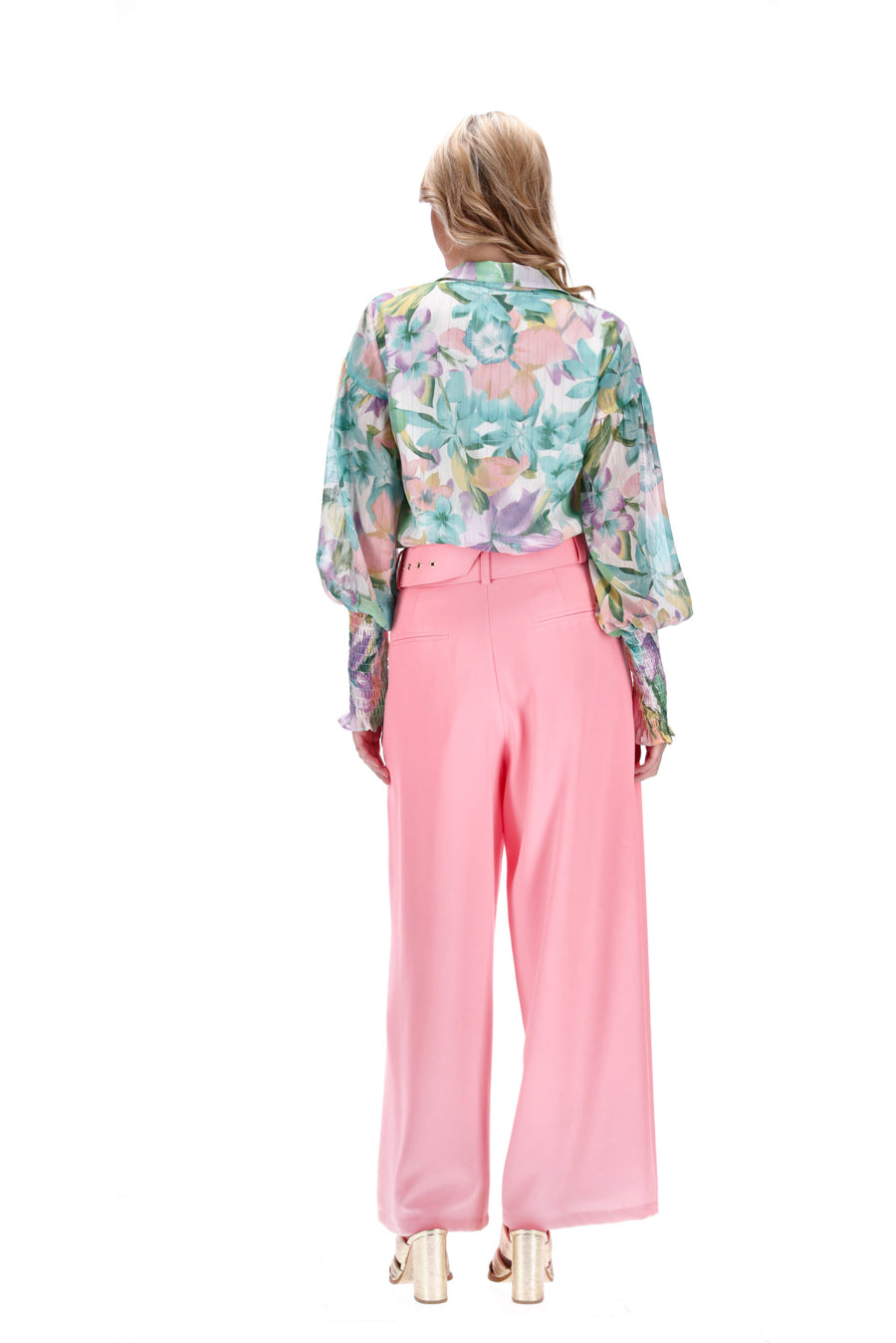 pink wide leg trousers