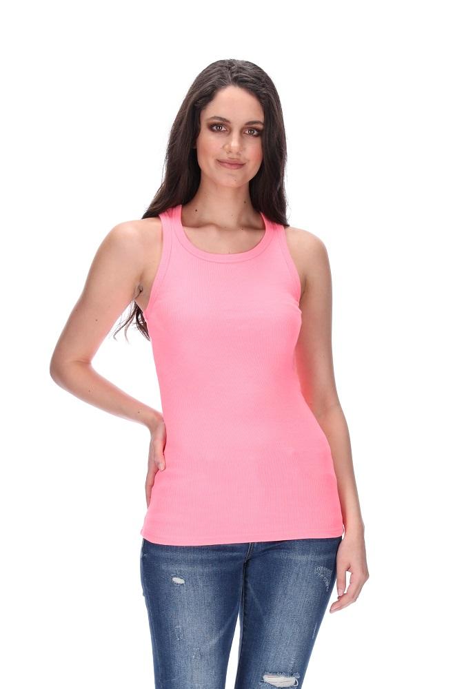 Ribbed Tank Fluro Pink