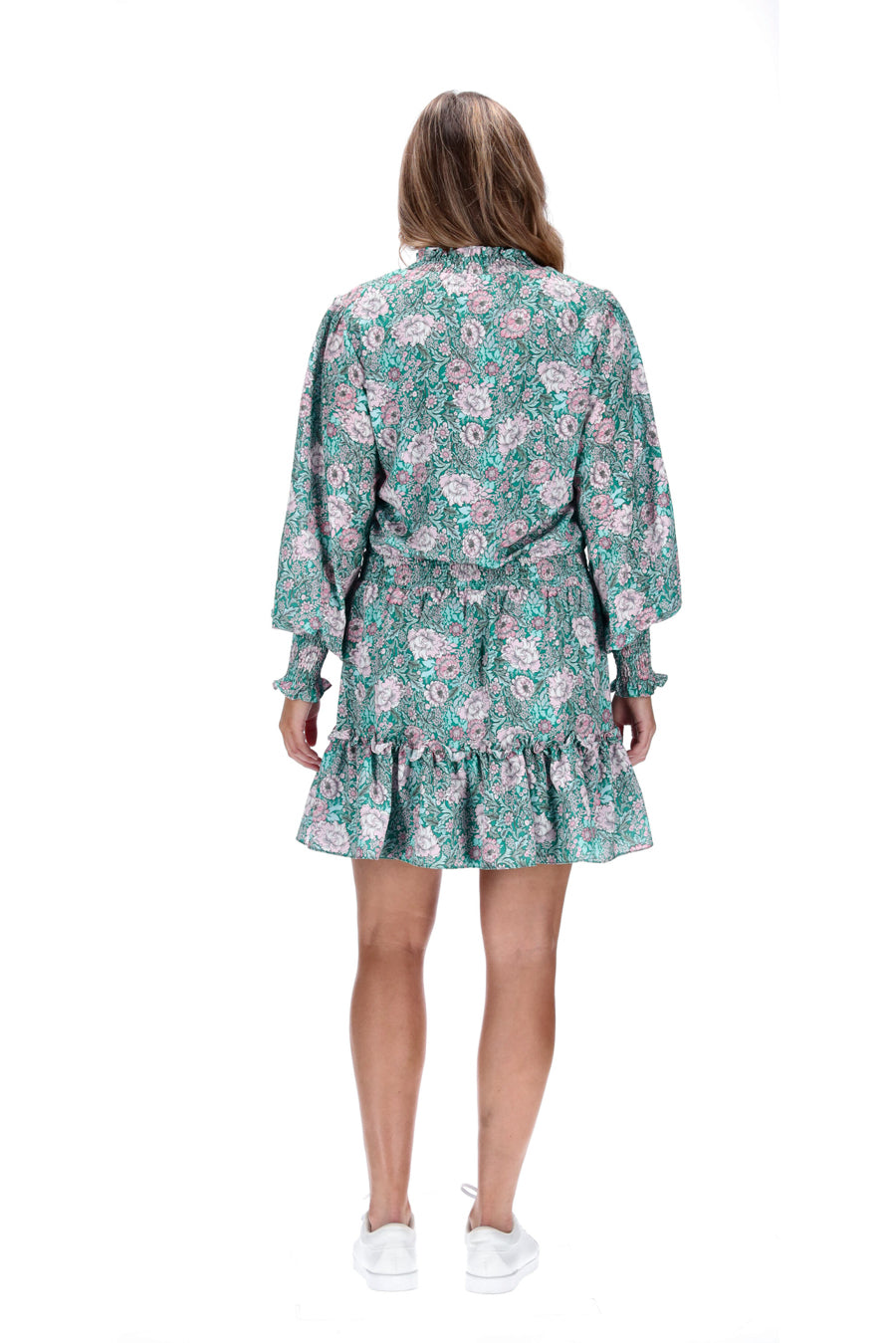 Mini Dress Green Mint Pink Micro Floral Print