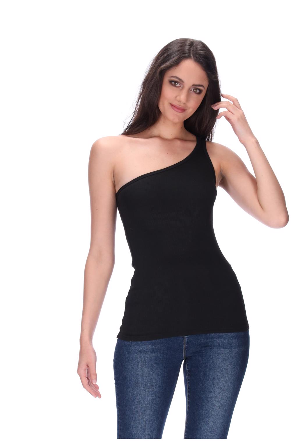 One Shoulder Singlet Black