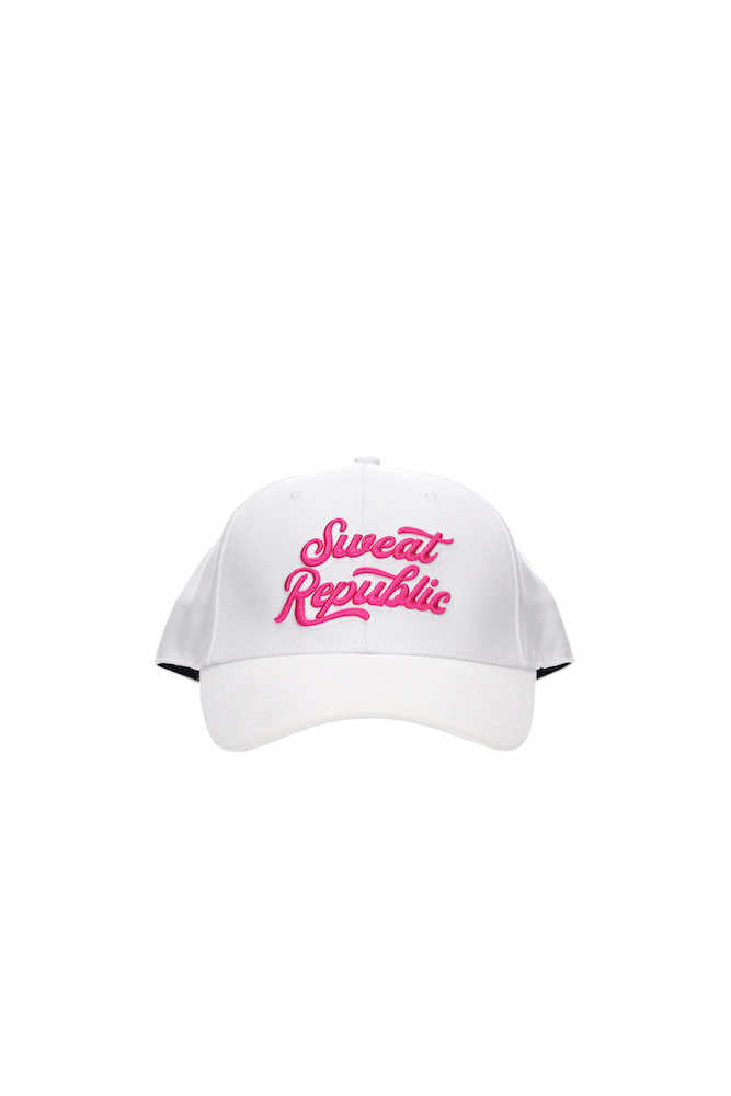 White sports cap with pink logo