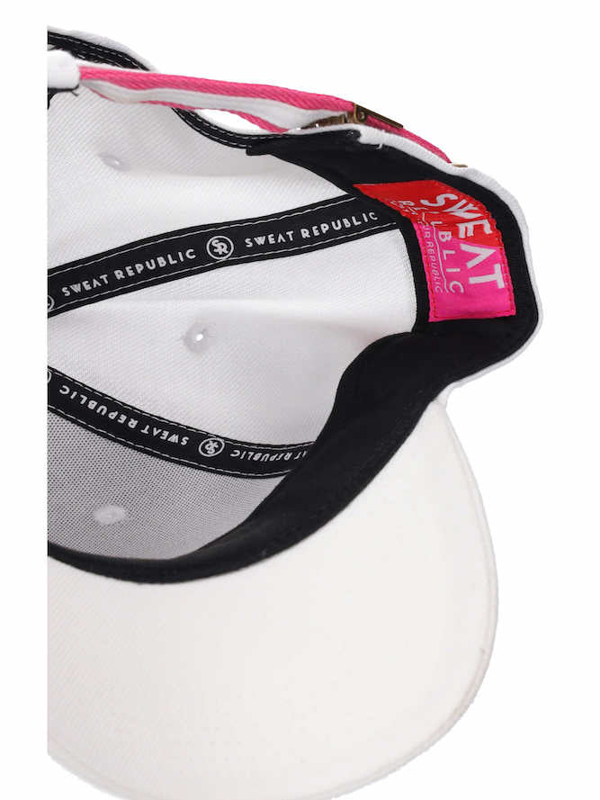 White sports cap with pink logo