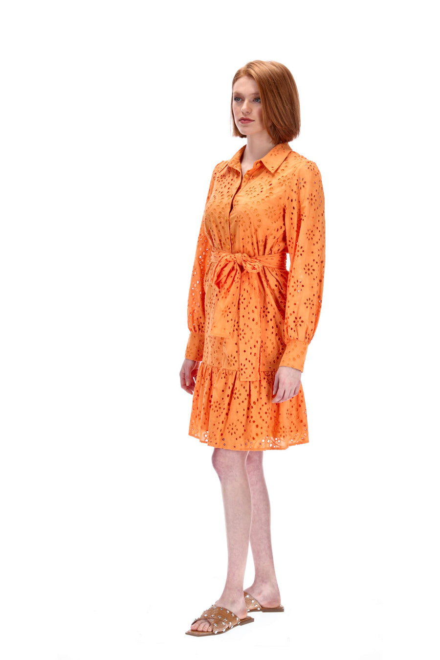 Orange Midi Shirt Dress