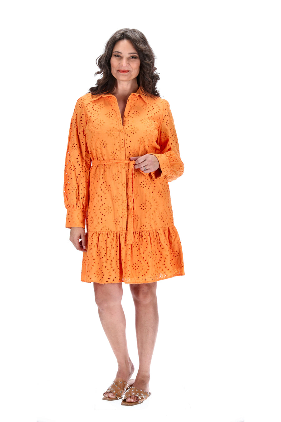 Orange Midi Shirt Dress