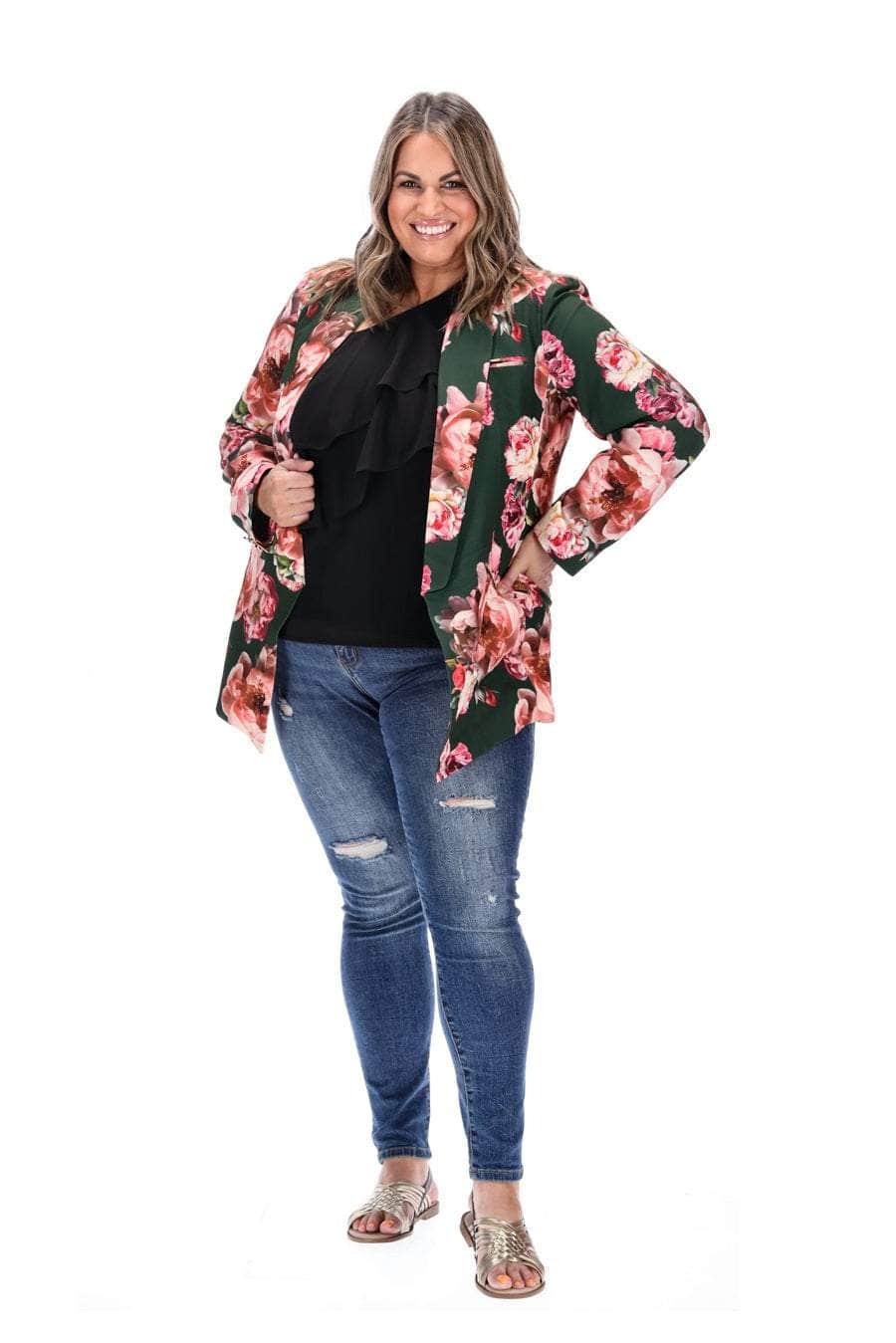 Plus size floral blazer sale