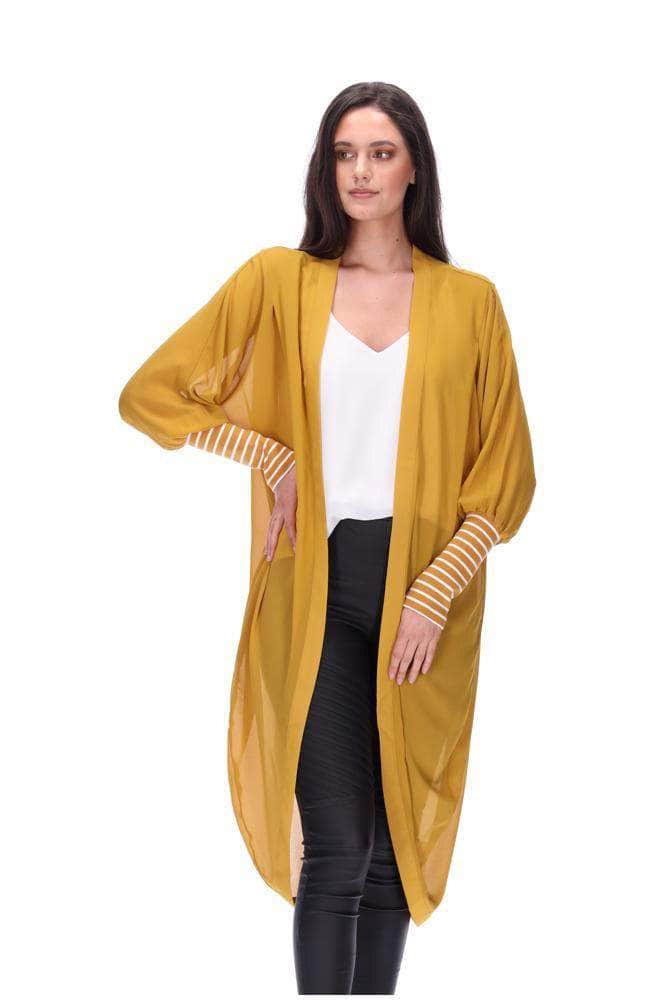 Buy Mustard Striped Cuff Kimono Long by Pretty Basic online