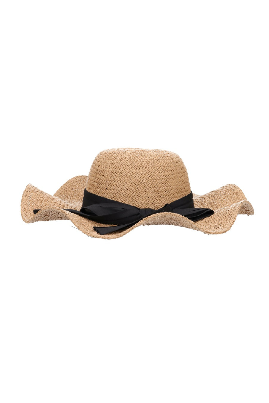 womens tan summer hat with black bow