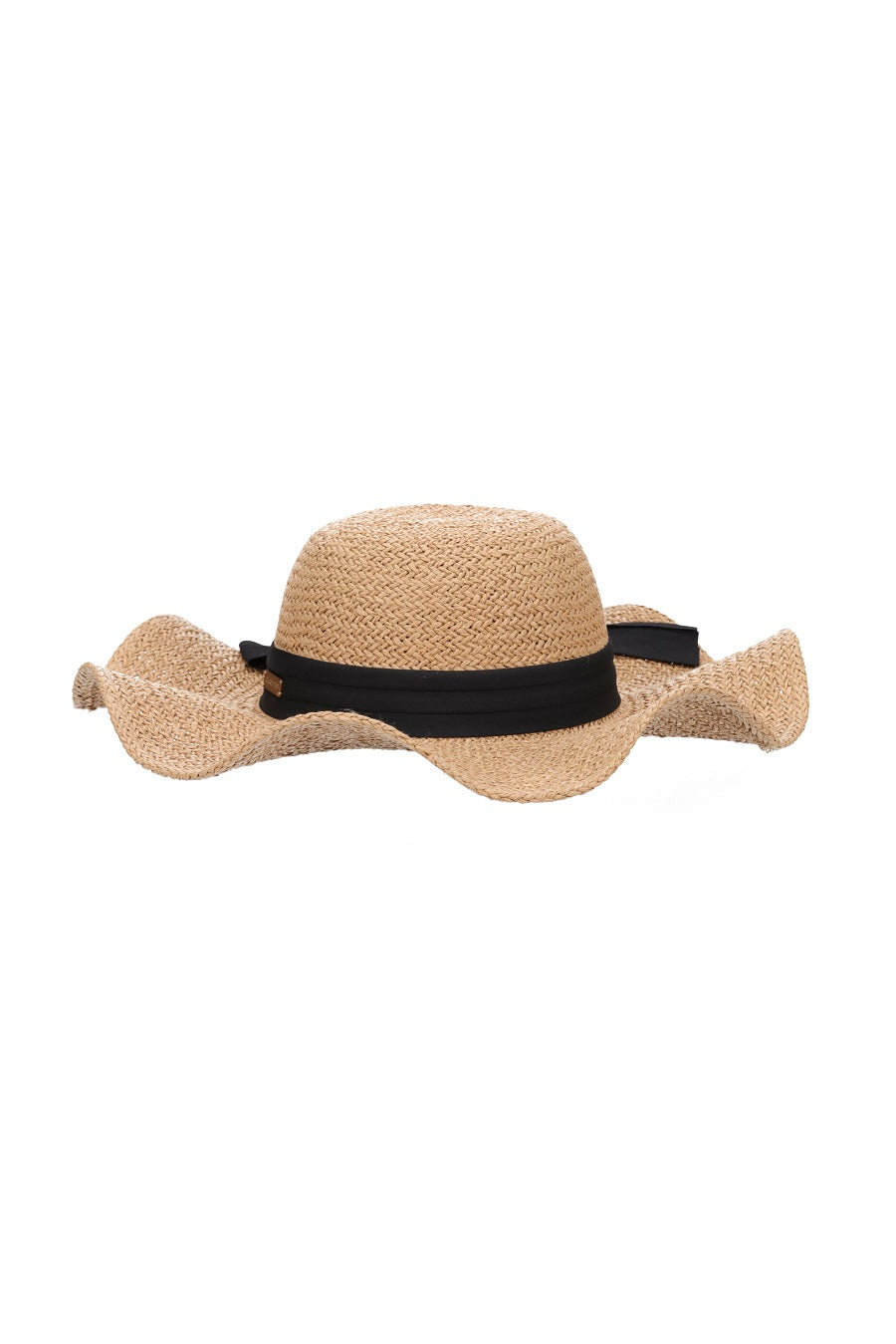 womens tan summer hat with black bow