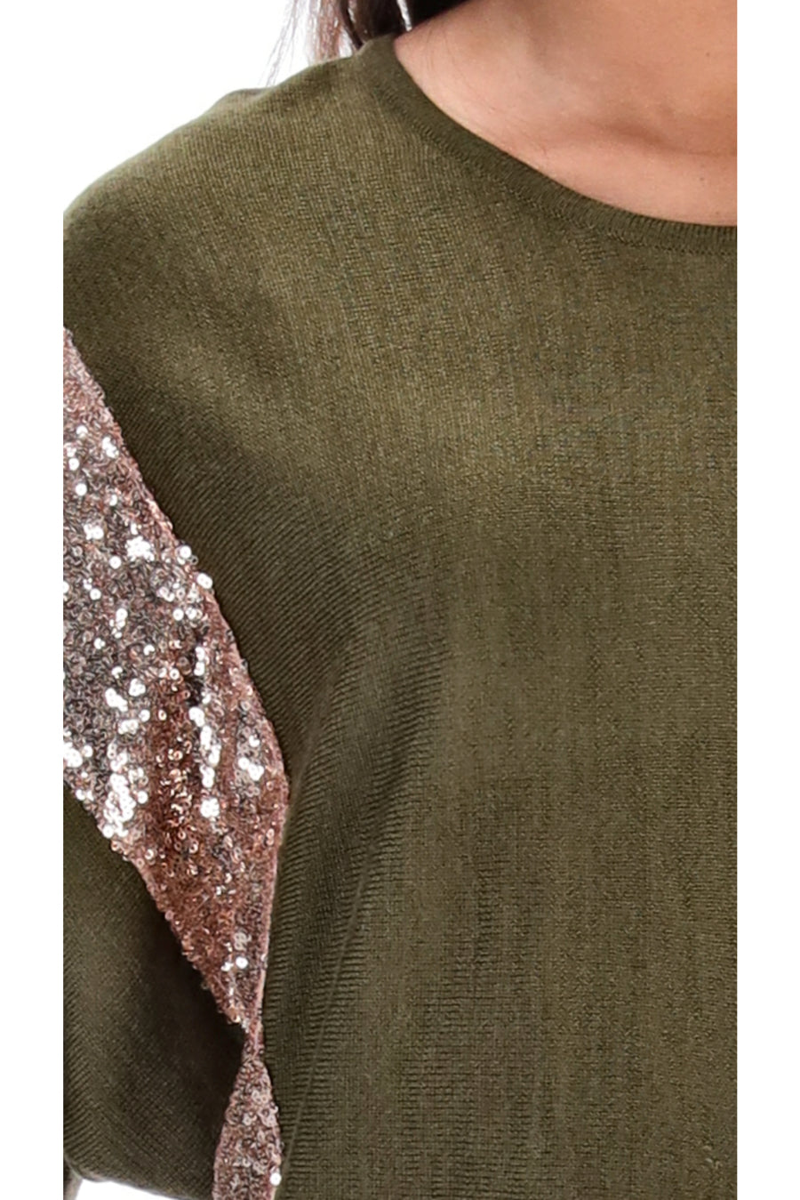  Khaki Knit Top Gold Sequins