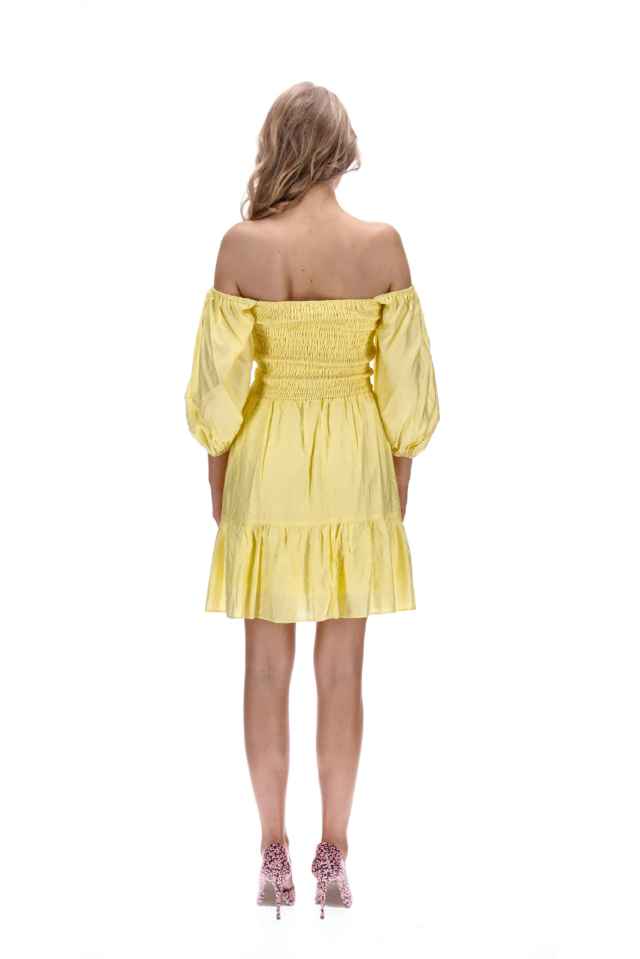 Strapless Shirred Mini Dress Yellow