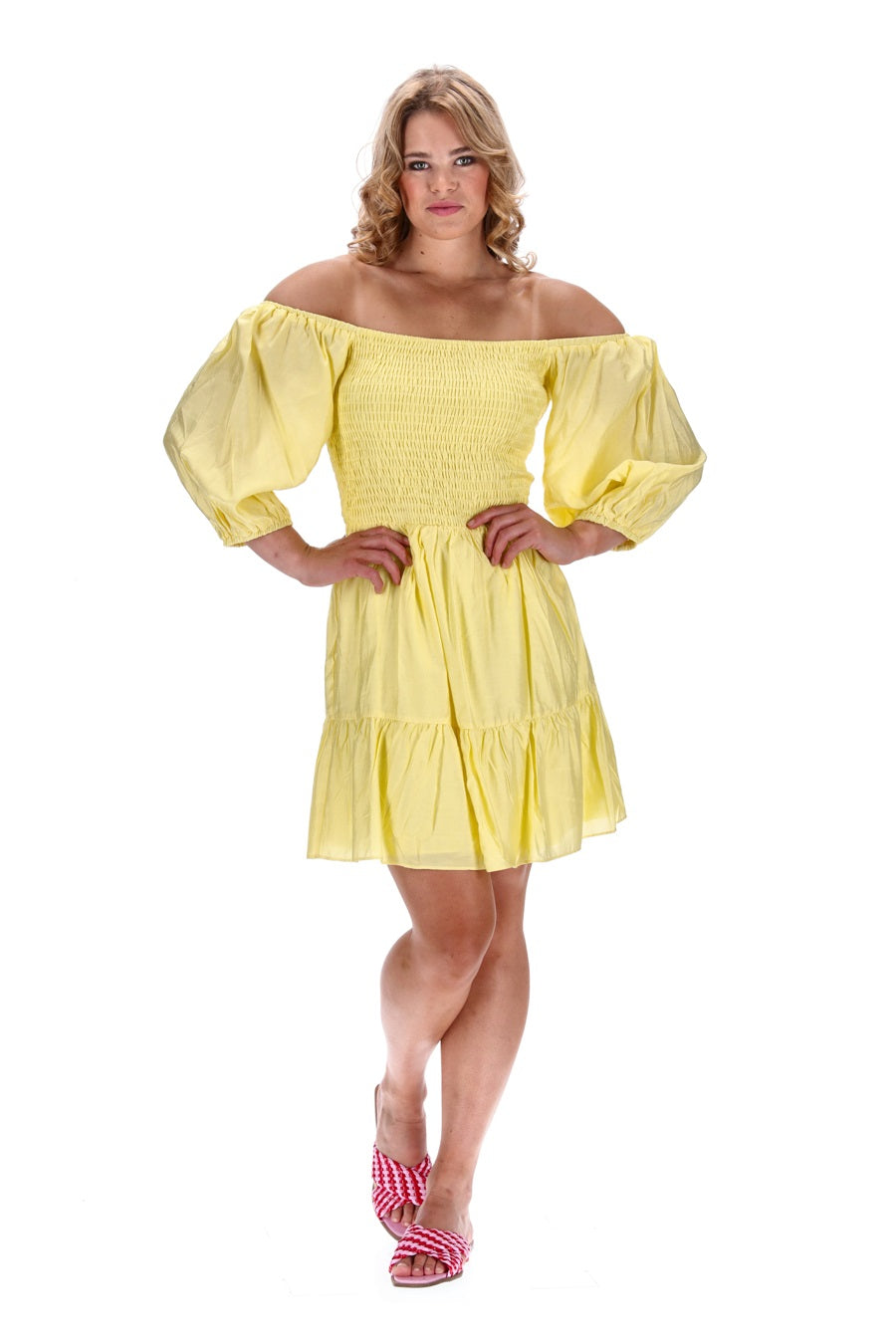 Strapless Shirred Mini Dress Yellow