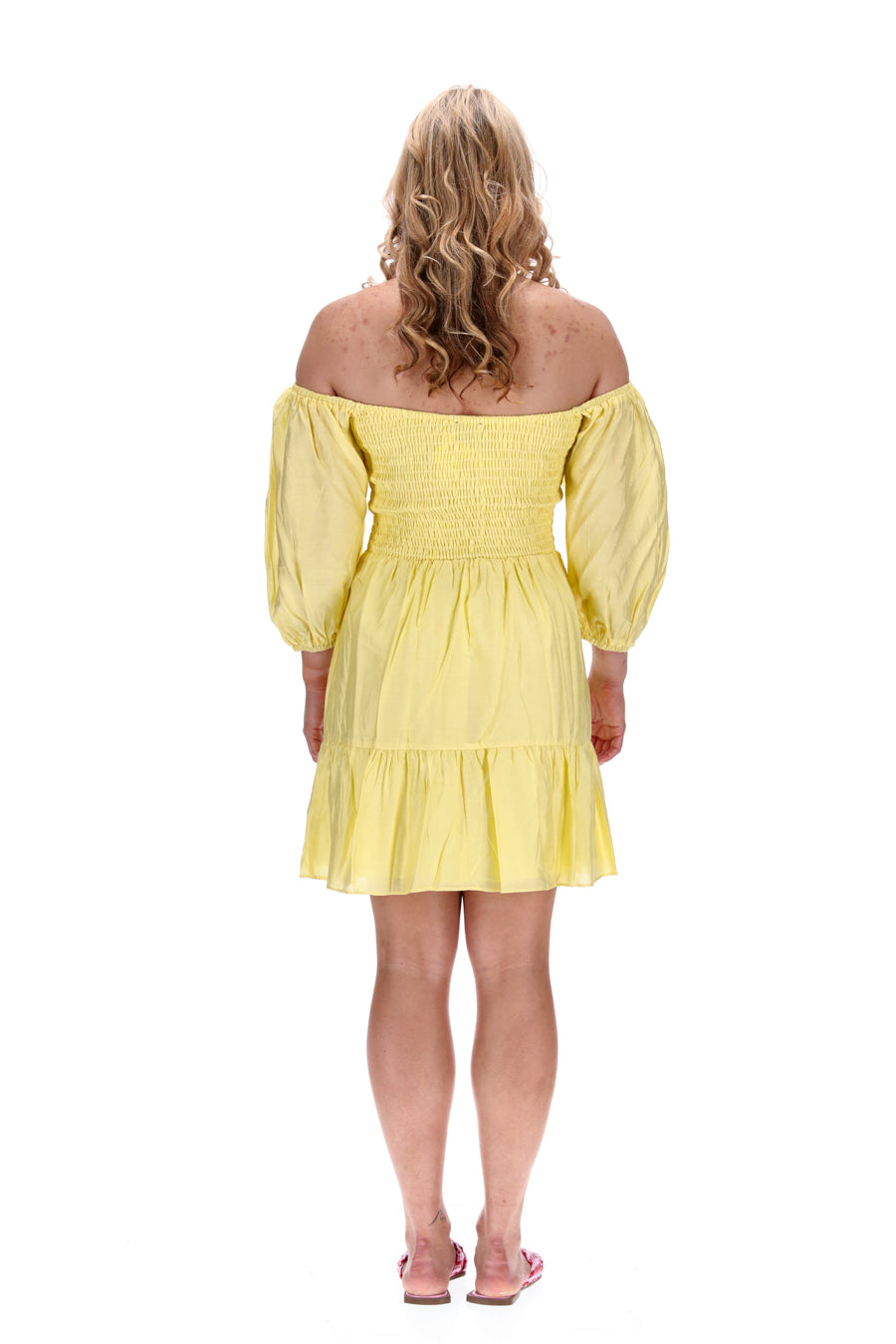 Strapless Shirred Mini Dress Yellow