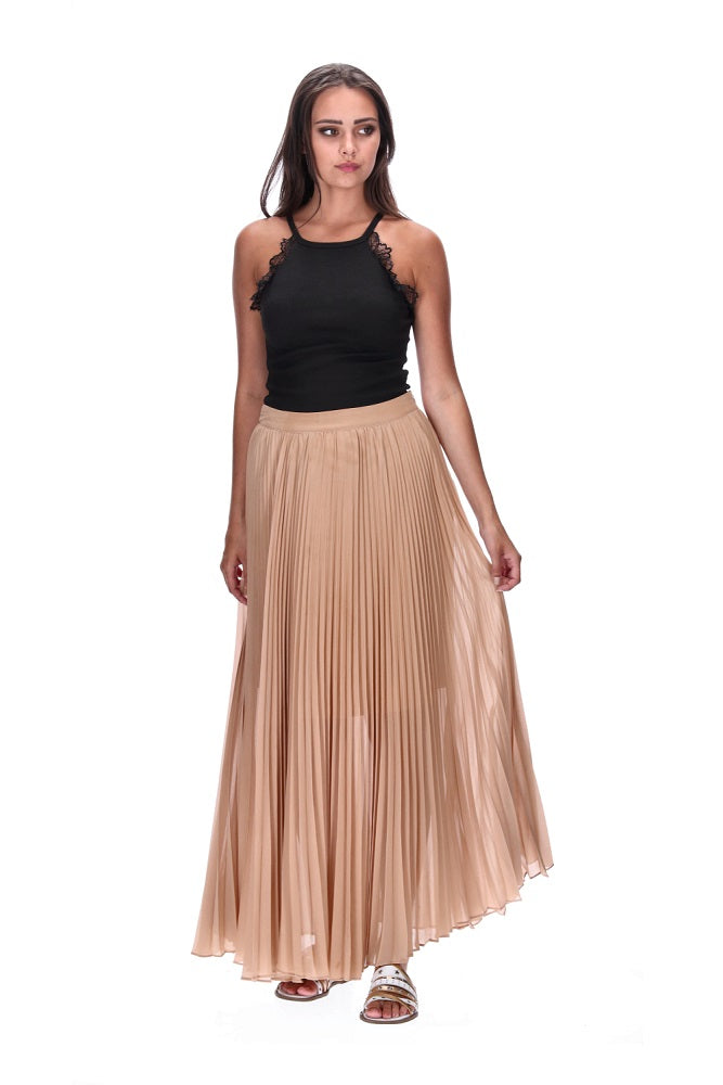 Pleated Maxi Skirt Beige