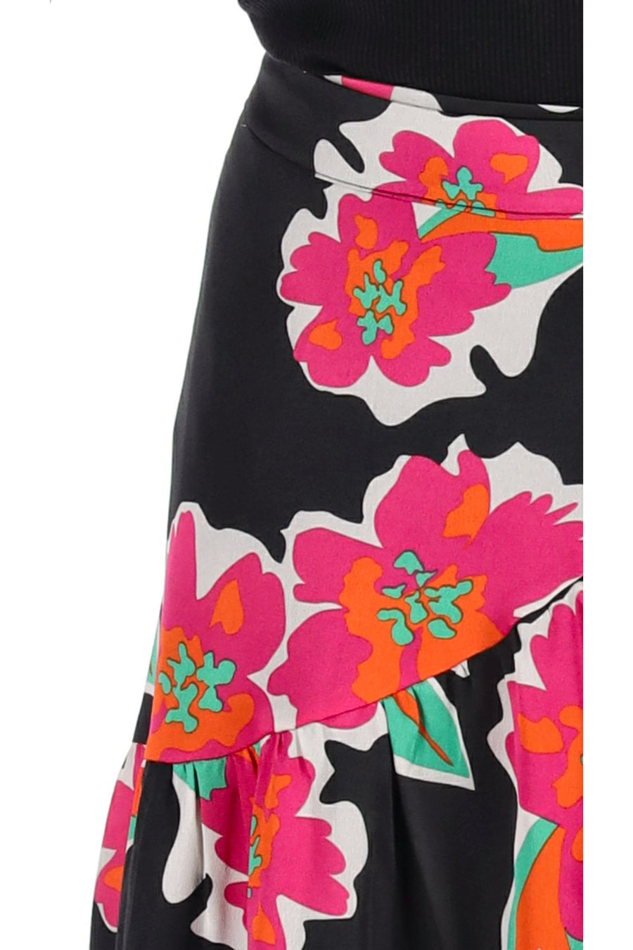 Wrap Maxi Skirt Black Pink Floral Print