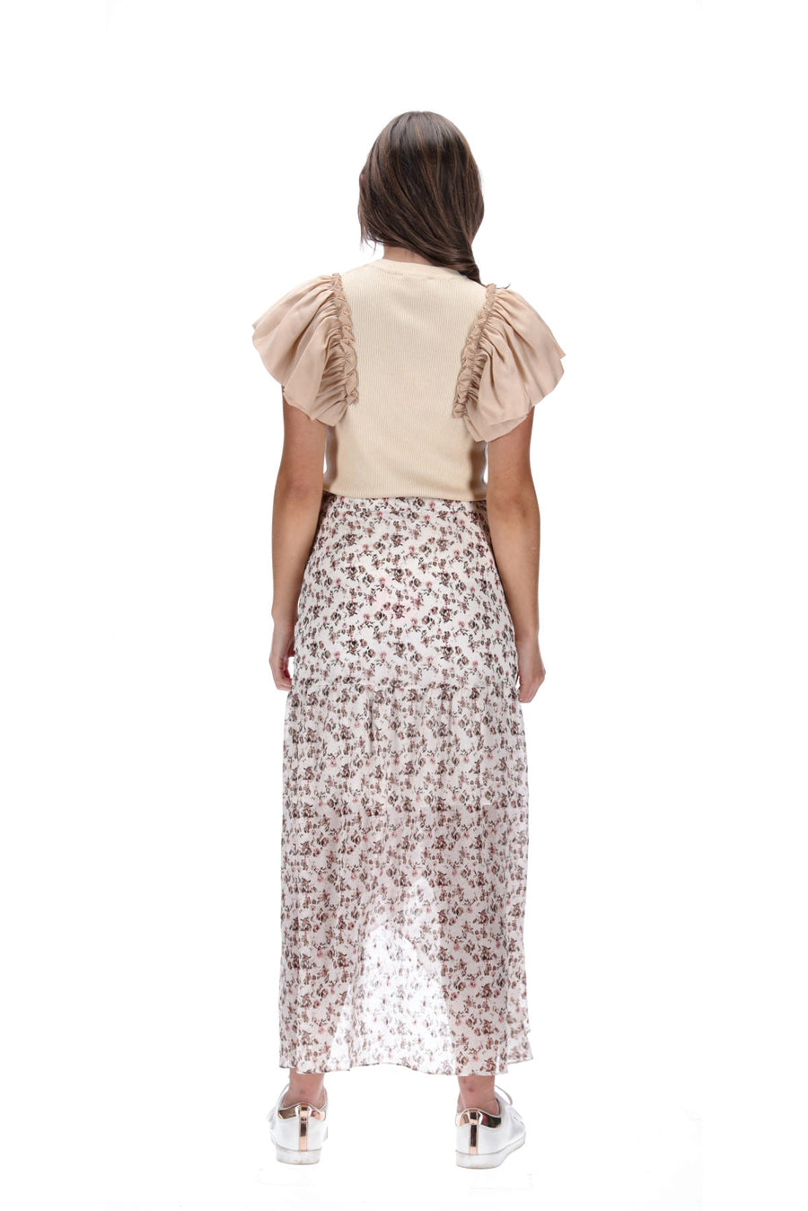 Wrap Style Maxi Skirt Cream Floral Print