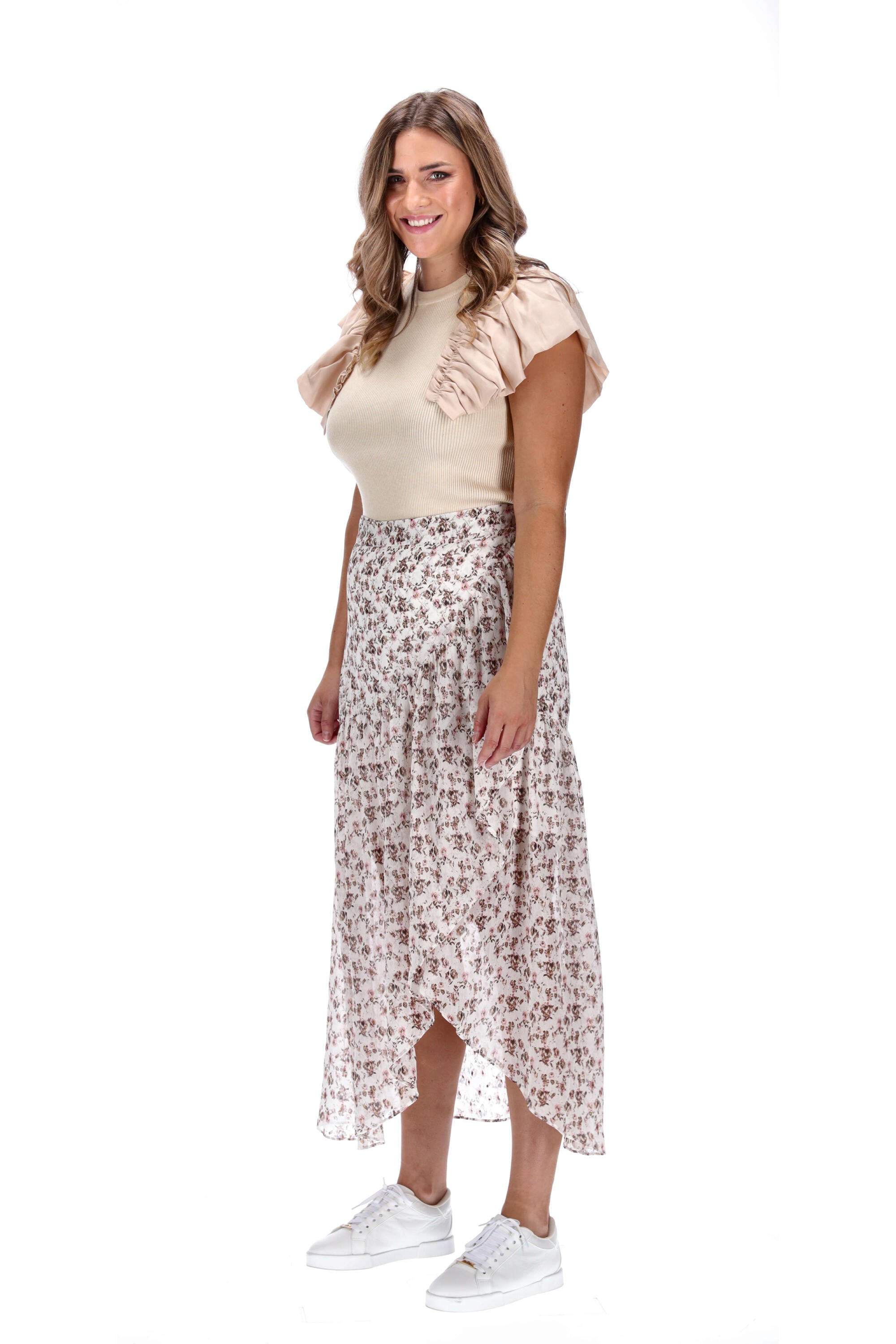 Wrap Style Maxi Skirt Cream Floral Print