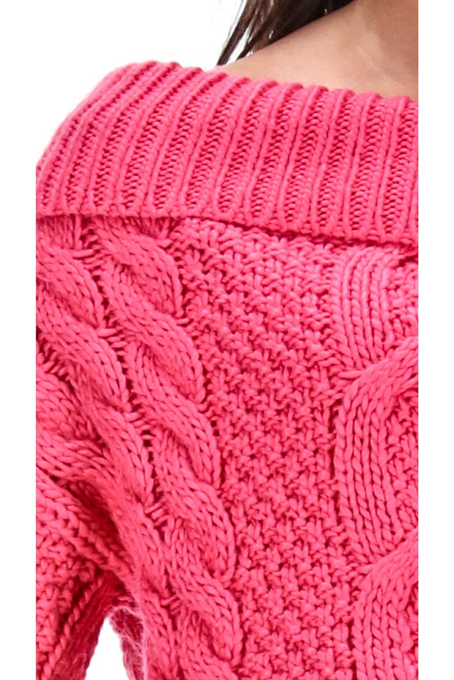 Oversized Off-Shoulder Knit Sweater Hot Pink