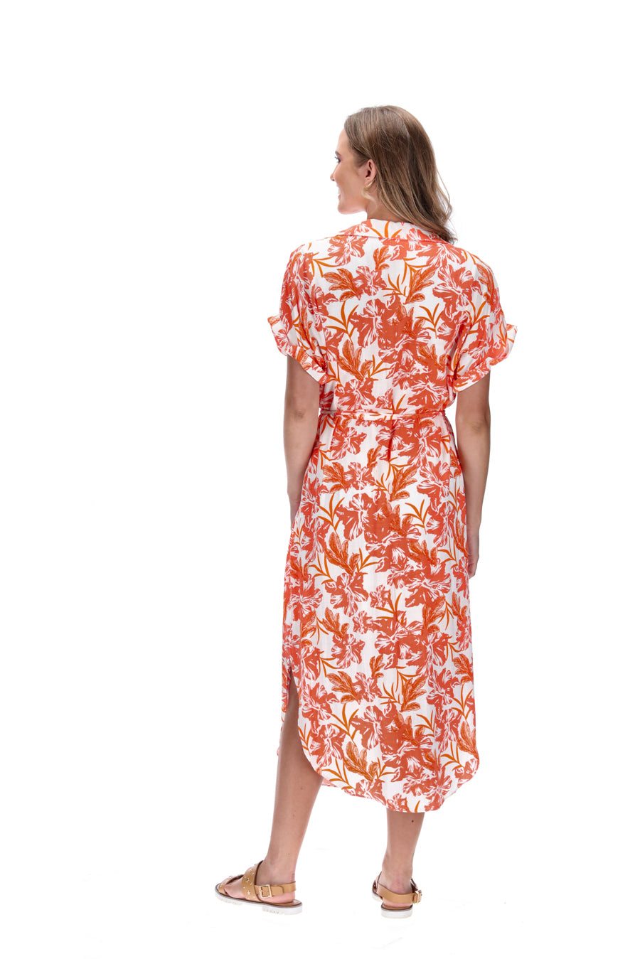 shirt style midi dress orange