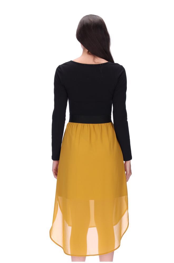 Siri Midi Dress LS Black/Mustard