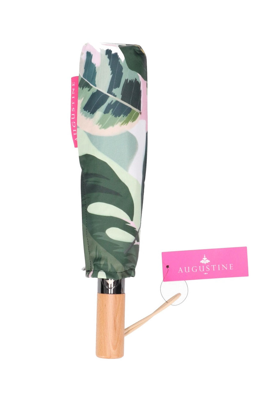 Green leafy printed rain umbrella