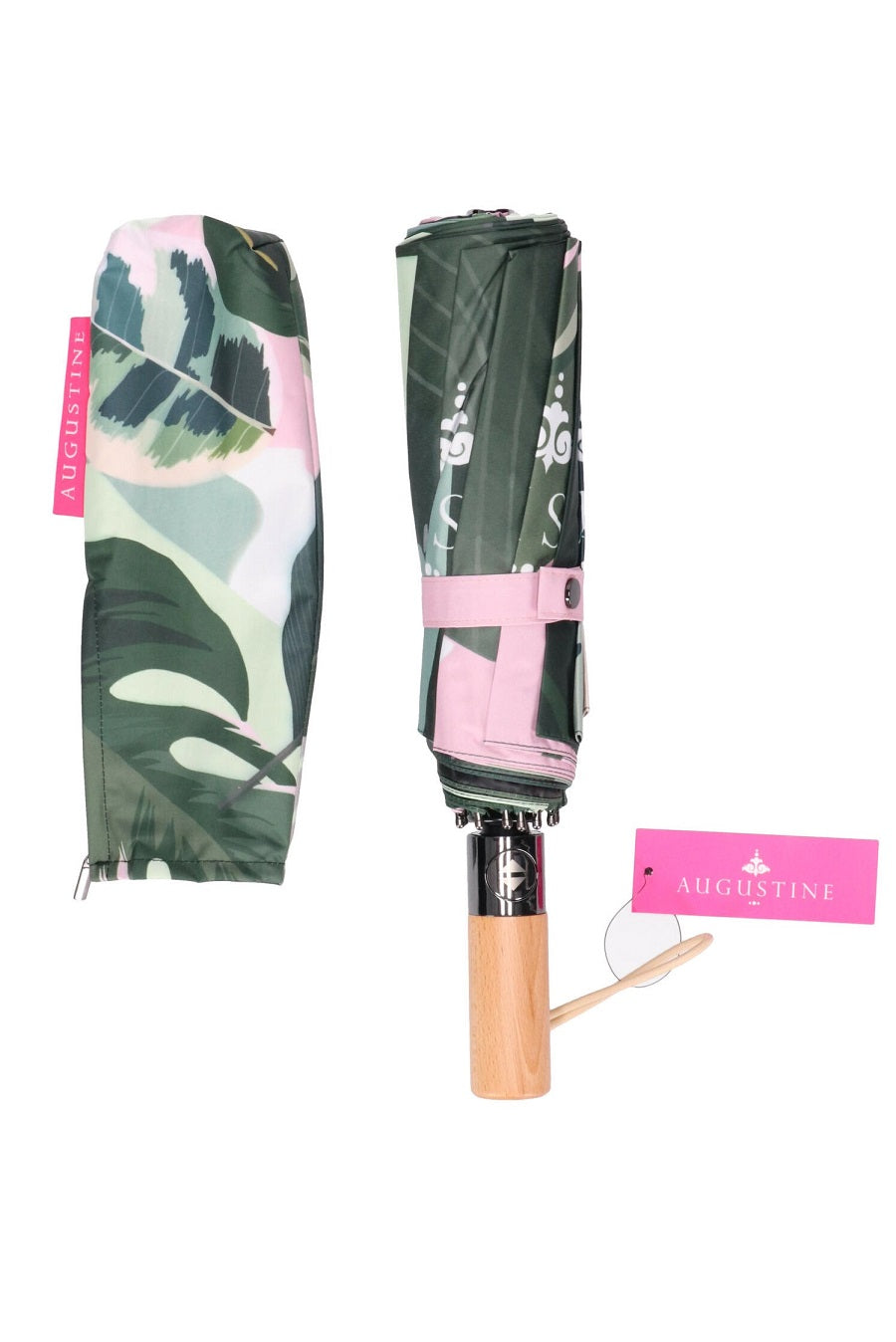 Green leafy printed rain umbrella