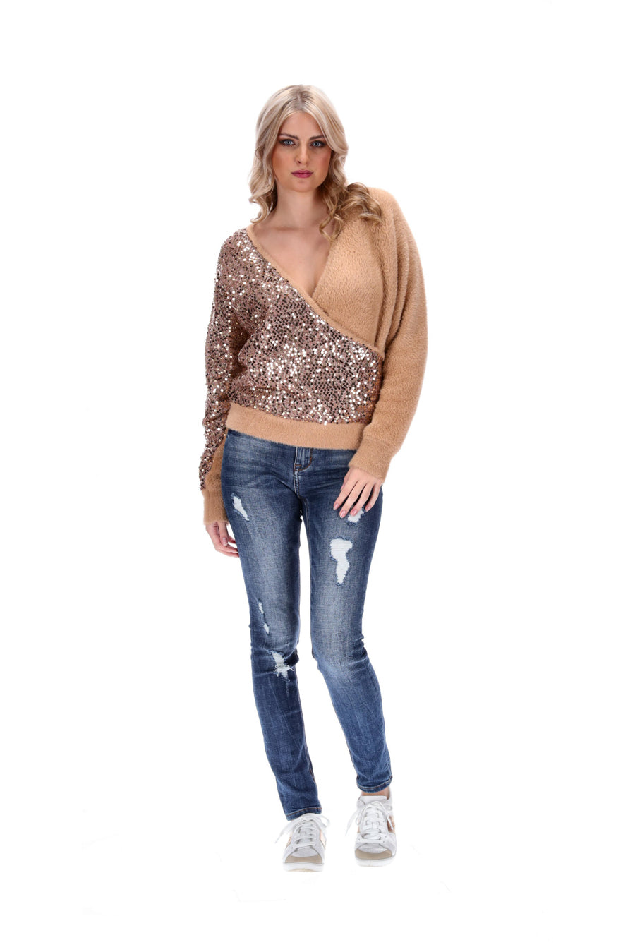 beige sequin top