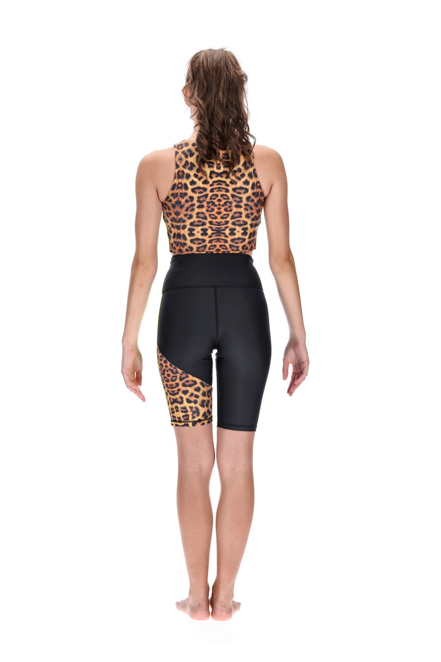 Upfield Biker Short Black Fluro Yellow Brown Leopard Print