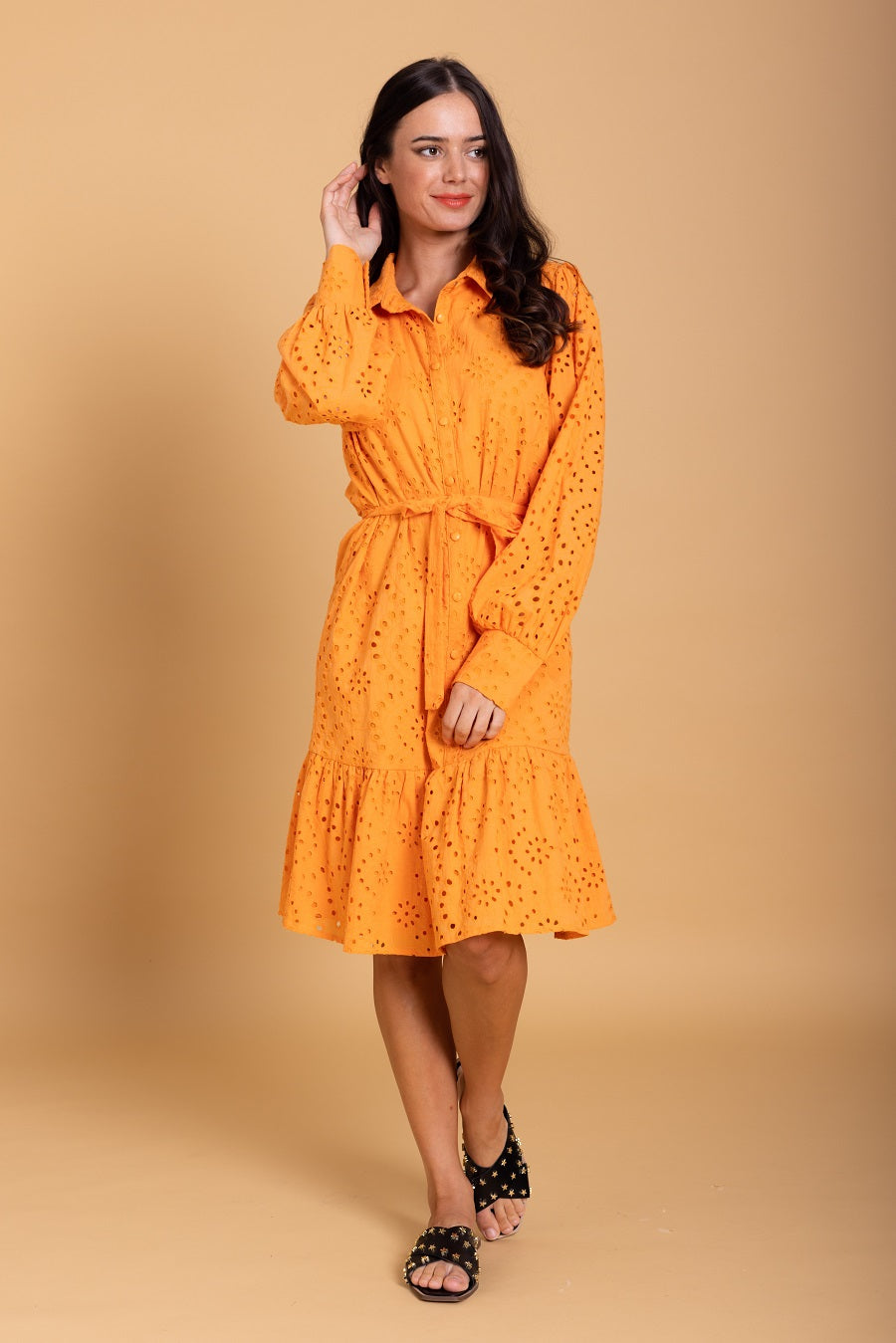 Orange Midi Shirt Dress