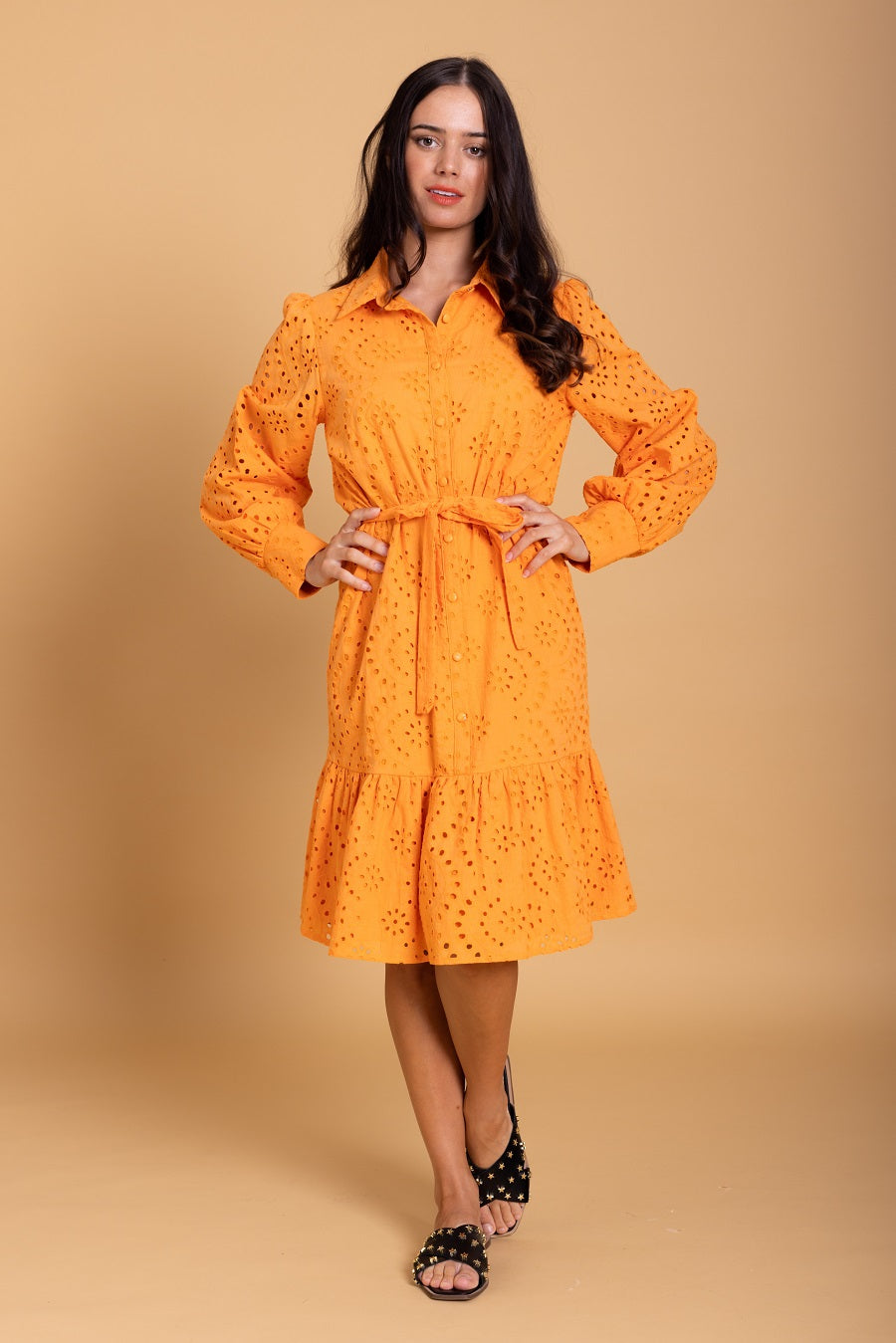 Orange Midi Shirt Dress